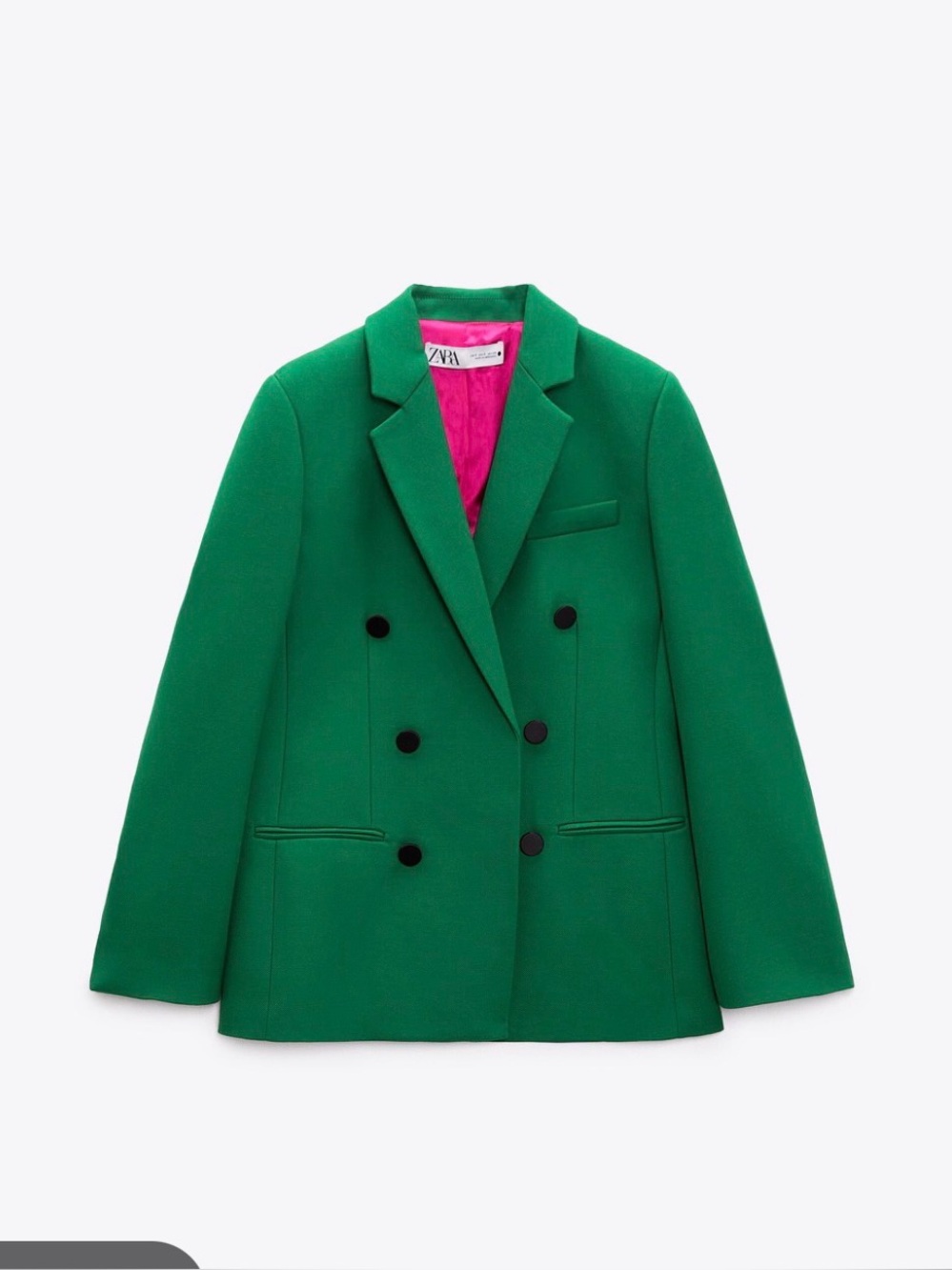 Zara oversized emerald green fuschia satin effect lined three button blazer L